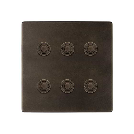 Soho Lighting Vintage Brass 6 Gang 6A 2 Way Push Button Switch