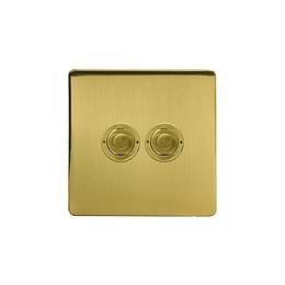 Soho Lighting Brushed Brass 2 Gang 6A 2 Way Retractive Push Button Switch