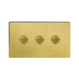 Soho Lighting Brushed Brass 3 Gang 6A 2 Way Retractive Push Button Switch
