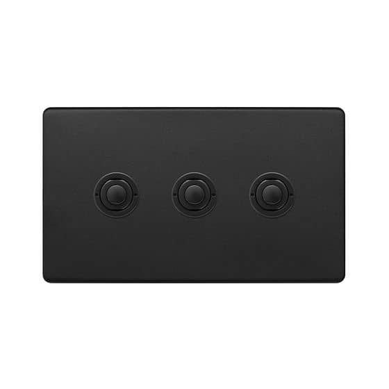 Soho Lighting Matt Black 3 Gang 6A 2 Way Retractive Push Button Switch