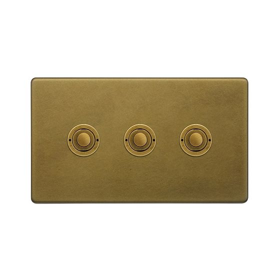 Soho Lighting Old Brass 3 Gang 6A 2 Way Retractive Push Button Switch