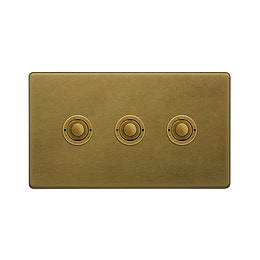 Soho Lighting Old Brass 3 Gang 6A 2 Way Push Button Switch