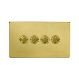 Soho Lighting Brushed Brass 4 Gang 6A 2 Way Retractive Push Button Switch