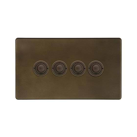 Soho Lighting Vintage Brass 4 Gang 6A 2 Way Push Button Switch