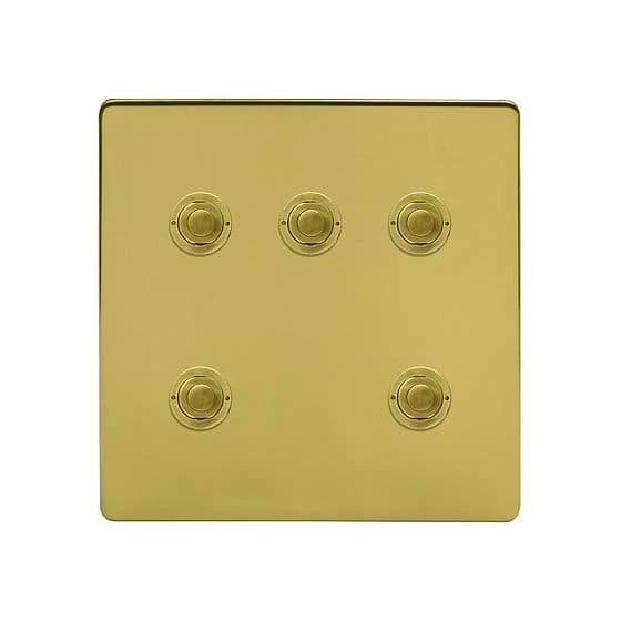 Soho Lighting Brushed Brass 5 Gang 6A 2 Way Retractive Push Button Switch
