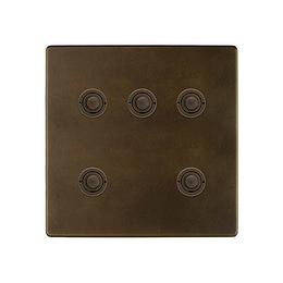 Soho Lighting Vintage Brass 5 Gang 6A 2 Way Push Button Switch