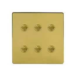 Soho Lighting Brushed Brass 6 Gang 6A 2 Way Retractive Push Button Switch