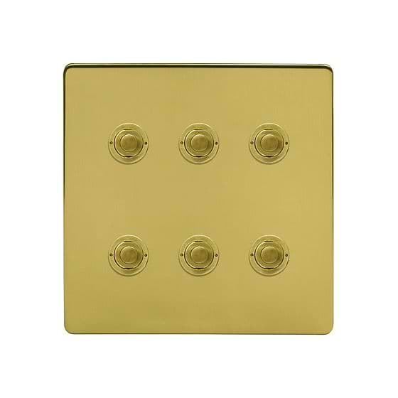 Soho Lighting Brushed Brass 6 Gang 6A 2 Way Retractive Push Button Switch