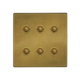 Soho Lighting Old Brass 6 Gang 6A 2 Way Retractive Push Button Switch
