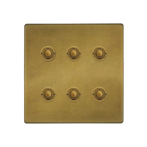 Soho Lighting Old Brass 6 Gang 6A 2 Way Retractive Push Button Switch