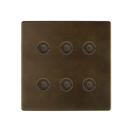 Soho Lighting Vintage Brass 6 Gang 6A 2 Way Push Button Switch