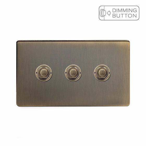 Soho Lighting Antique Brass 3 Gang 6A Push Button Dimmer Switch