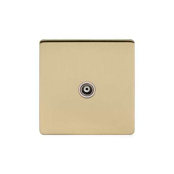 Soho Lighting Brushed Brass 1 Gang TV Socket Wht Ins Screwless