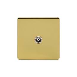 Soho Lighting Brushed Brass 1 Gang TV Socket Wht Ins Screwless