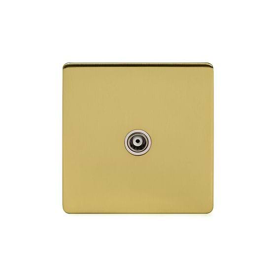 The Savoy Collection Brushed Brass 1 Gang TV Aerial Socket Wht Ins Screwless