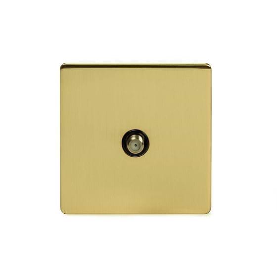 The Savoy Collection Brushed Brass 1 Gang Satellite Socket Black Insert Screwless