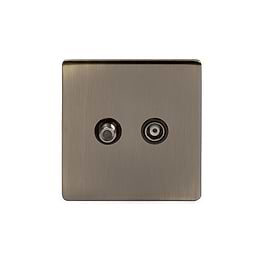 The Charterhouse Collection TV And  Satellite Socket Black Insert Screwless Antique Brass
