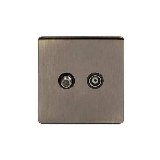 The Charterhouse Collection Antique Brass TV And  Satellite Socket Black Insert Screwless
