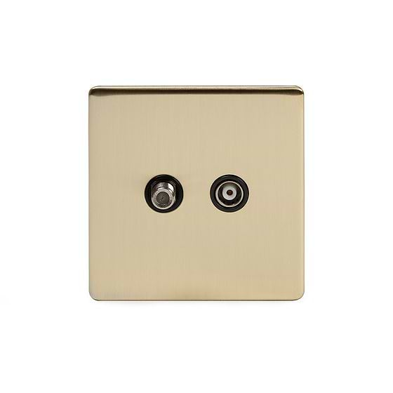 Soho Lighting Brushed Brass TV+ Satellite Socket Black Insert Screwless