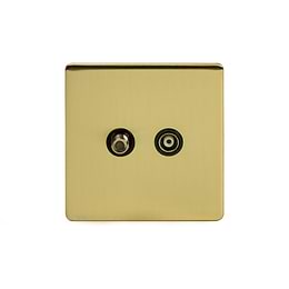 Soho Lighting Brushed Brass TV+ Satellite Socket Black Insert Screwless