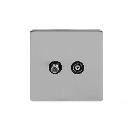 Soho Lighting Brushed Chrome TV+ Satellite Socket Blk Ins Screwless