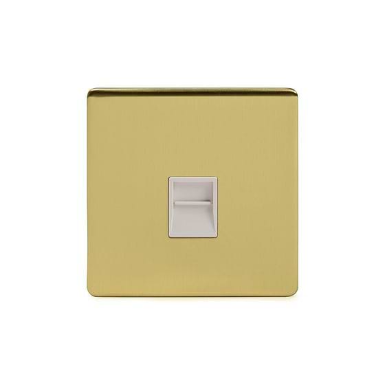 The Savoy Collection Brushed Brass 1 Gang Telephone Secondary (Slave) Socket BT Wht Ins Screwless