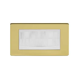 The Savoy Collection Brushed Brass 2 Gang 4 Module Brush Plate Wht Ins Screwless
