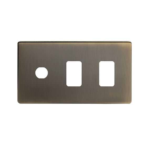 The Charterhouse Collection 3 Gang 2RM+1CM Dual Module Grid Switch Plate Antique Brass