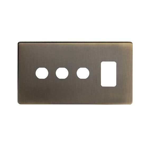 The Charterhouse Collection Antique Brass 4 Gang 1RM+3CM Dual Module Grid Switch Plate
