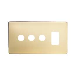 The Savoy Collection Brushed Brass 4 Gang 1RM+3CM Dual Module Grid Switch Plate