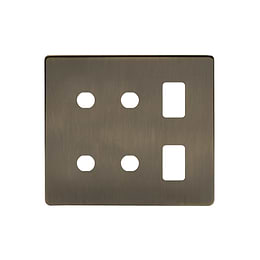 The Charterhouse Collection 6 Gang 2RM+4CM Dual Module Grid Switch Plate Antique Brass