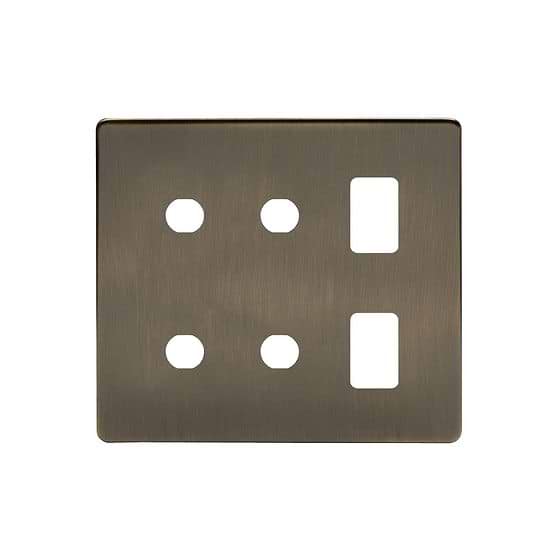 The Charterhouse Collection Antique Brass 6 Gang 2RM+4CM Dual Module Grid Switch Plate