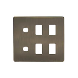 The Charterhouse Collection Antique Brass 6 Gang 4RM+2CM Dual Module Grid Switch Plate