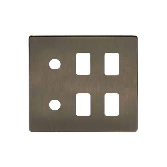 The Charterhouse Collection 6 Gang 4RM+2CM Dual Module Grid Switch Plate Antique Brass