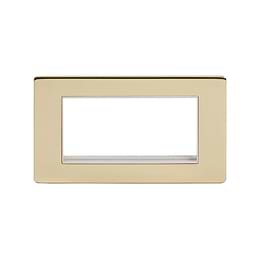 Soho Lighting Brushed Brass Double Data Plate 4 Modules Wht Ins Screwless