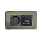 The Charterhouse Collection Antique Brass 2 Gang European Schuko Socket with USB Screwless