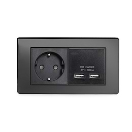 The Connaught Collection Black Nickel 2 Gang European Schuko Socket with USB Screwless