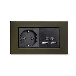 The Eton Collection Bronze 2 Gang European Schuko Socket with USB Screwless