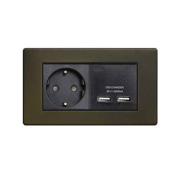 The Eton Collection Bronze 2 Gang European Schuko Socket with USB Screwless