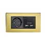 The Savoy Collection Brushed Brass 2 Gang European Schuko Socket with USB Blk Ins Screwless