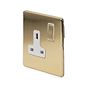 The Savoy Collection Brushed Brass 13A 1 Gang Switched Socket, Double Pole Wht Ins Screwless