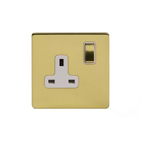 The Savoy Collection Brushed Brass 13A 1 Gang Switched Socket, Double Pole Wht Ins Screwless