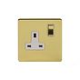 The Savoy Collection Brushed Brass 13A 1 Gang Switched Socket, Double Pole Wht Ins Screwless