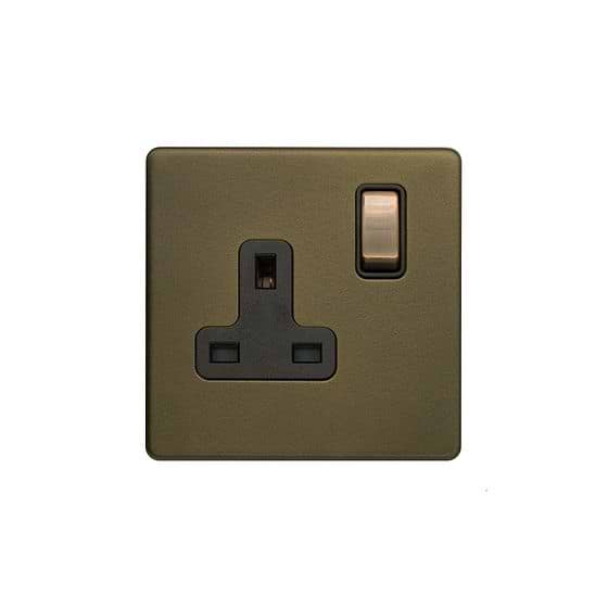 The Eton Collection Bronze 13A 1 Gang Switched Socket, DP Black Inserts Screwless