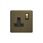 The Eton Collection Bronze 13A 1 Gang Switched Socket, DP Black Inserts Screwless
