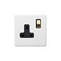 Soho Lighting Primed Paintable 1 Gang Socket 13A Double Pole with Brushed Brass Switch with Black Insert