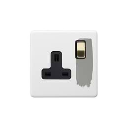 Soho Lighting Primed Paintable 1 Gang Socket 13A Double Pole with Brushed Brass Switch with Black Insert