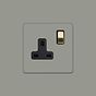 Soho Lighting Primed Paintable 1 Gang Socket 13A Double Pole with Brushed Brass Switch with Black Insert