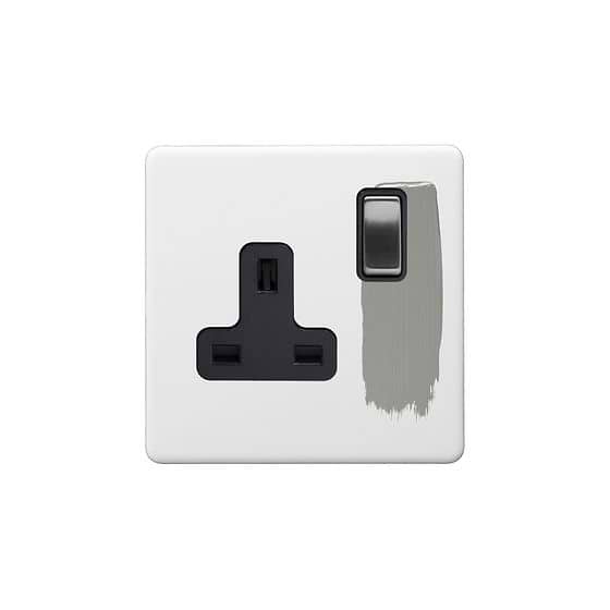 Soho Lighting Primed Paintable 1 Gang Socket 13A Double Pole with Brushed Chrome Switch and Black Insert