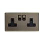 The Charterhouse Collection 2 Gang Socket 13A Double Pole Antique Brass